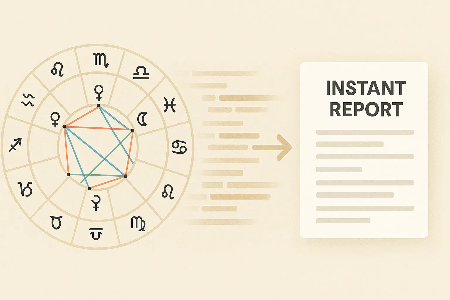 Birth chart seamlessly transforming into lines of digital code, representing instant results
